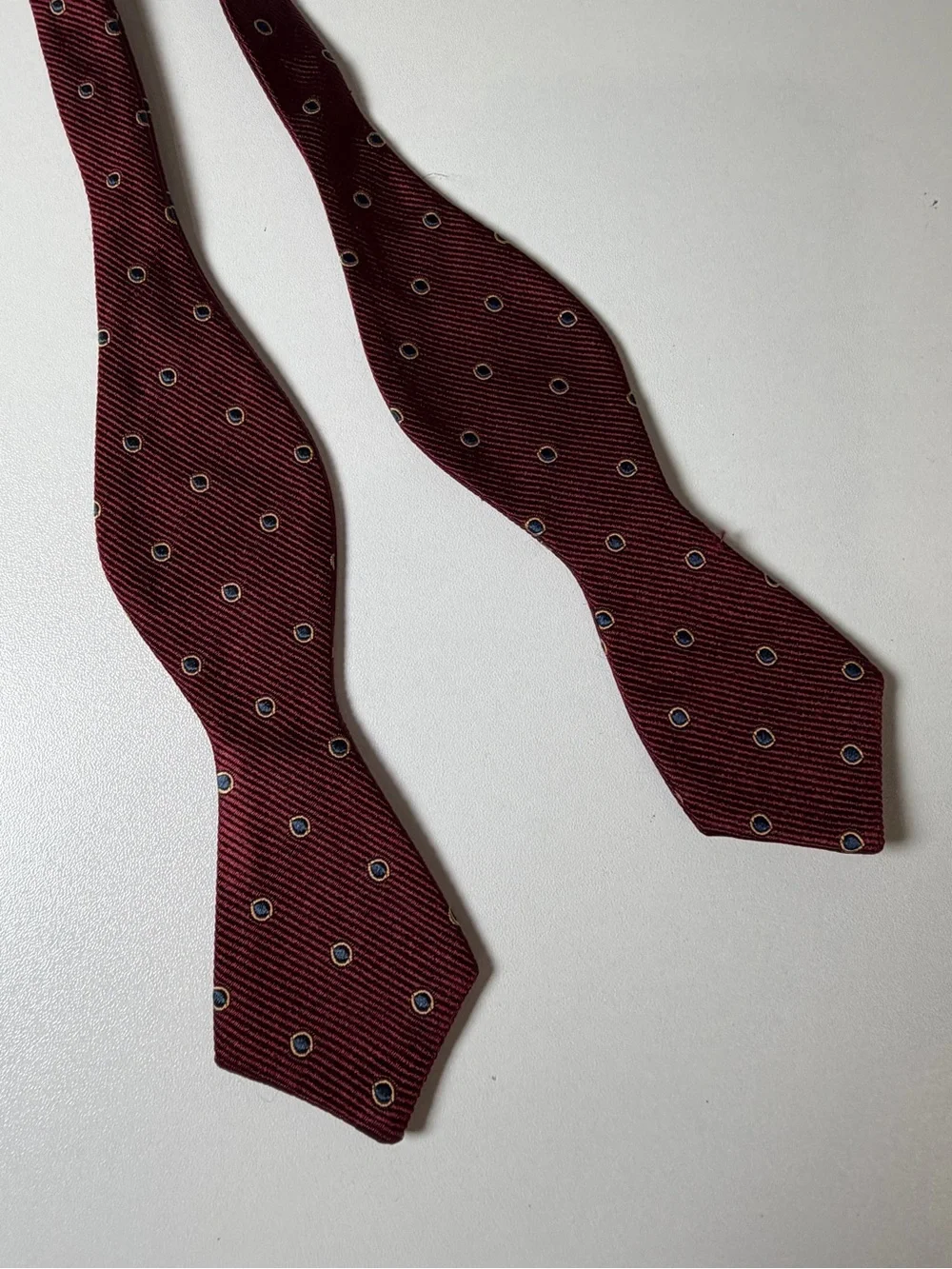 J. Crew Hand Made in USA 100% Silk Burgundy Adjustable Bow Tie with Dot Motif